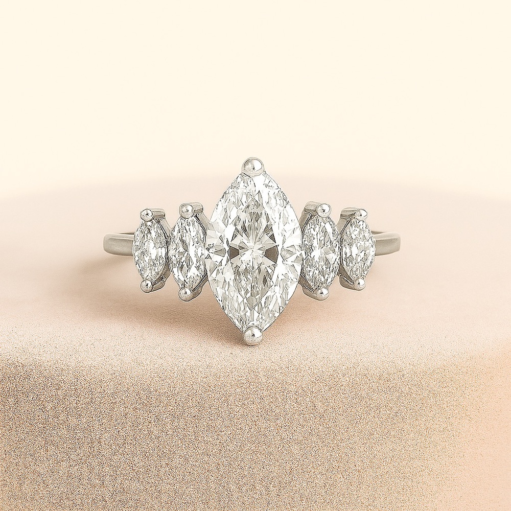 Marquise Moissanite Engagement Ring 5 Stone 3.6ct Wedding Ring - Picture 5 of 5